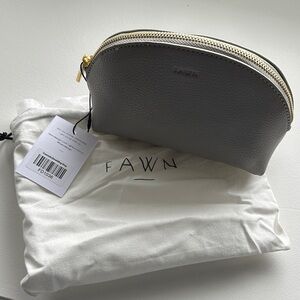 Fawn Design Gray Pebbled Leather Cosmetic Pouch with Gold Zippers